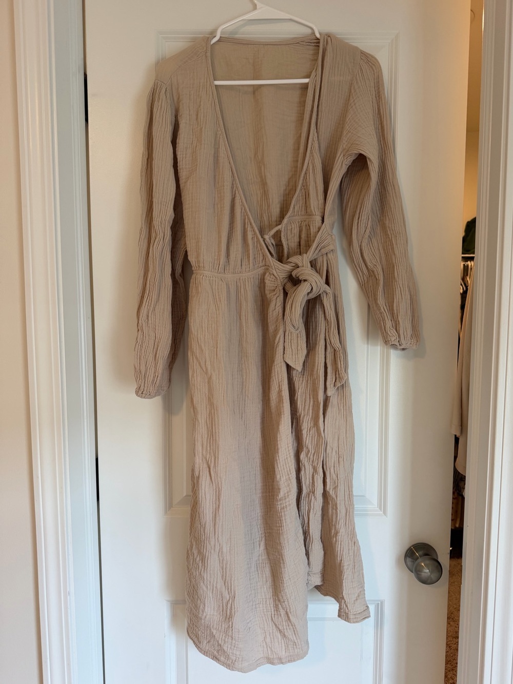 Nothing Fits But Beige Muslin Wrap Dress